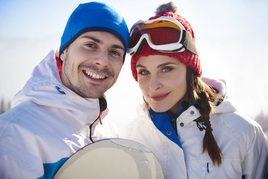 Portrait of couple on the ski holiday