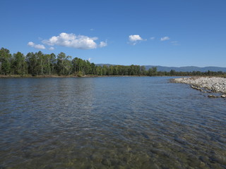 Relax on Irkut river, Sayan mountains, Siberia, Russia, Siberian landscapes