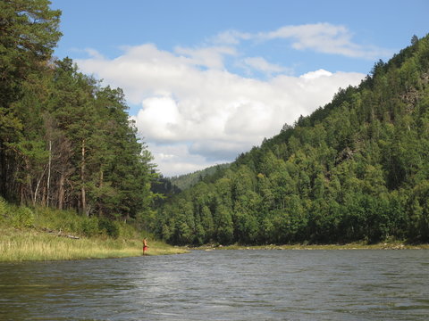 Relax on Irkut river, Sayan mountains, Siberia, Russia, Siberian landscapes