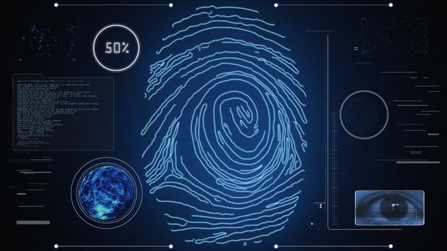 Identity scan: access permitted. Futuristic fingerprint and iris recognition