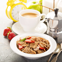Multigrain healthy cereals with fresh strawberry