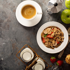 Multigrain healthy cereals with fresh strawberry