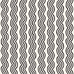 Roughly Drawn Wavy Stripes Stylish Graphic Texture. Vector Seamless Black and White Pattern