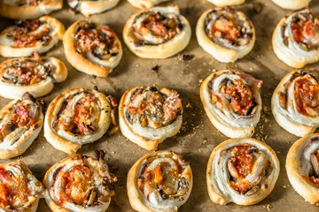 Fresh buns snack with spicy mushroom stuffing baked with french pastry