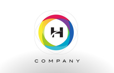H Letter Logo with Rainbow Circle Design.