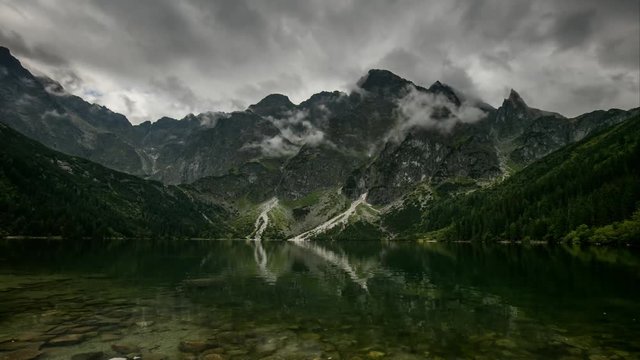 Mountain lake in Poland Tatra, Morskie Oko - Time lapse
