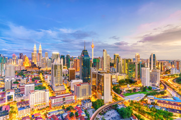 Naklejka na ściany i meble Downtown Kuala Lumpur skyline at twilight