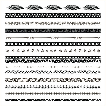 Vector black abstract tribal seamless pattern borders
