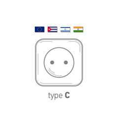 Sockets icon. Type C. AC power sockets realistic illustration. Different type power socket set, vector isolated icon illustration for different country plugs.