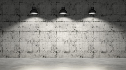 Concrete wall with three lamps hanging