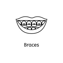 Obraz premium Teeth braces vector line icon isolated on white background. Teeth braces line icon for infographic, website or app.