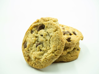 Chocolate chip cookies on white background