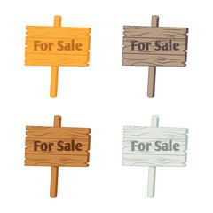 Wooden sign “For Sale”. Vector illustration isolated on white. Set in different color options.