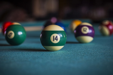 Billiard balls on a pool table, Fourteen ball.