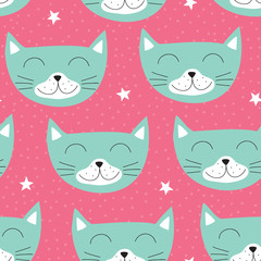 seamless cute cat pattern vector illustration