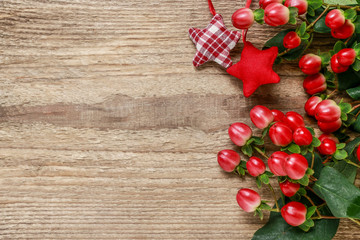 Hypericum twigs on wooden background