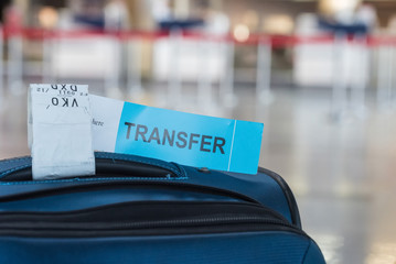 Close up photograph of baggage with transfer label