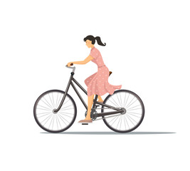 The icon of cyclist. The woman is riding the bike.  Everyday commuting. street traffic. Person rides bike. The transport infrastructure. The concept of active life. The icon of lifestyle of the man