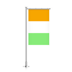 Cote d'ivoire vector banner flag hanging on a silver metallic pole. Cote d'ivoire vertical flag template isolated on a white background.