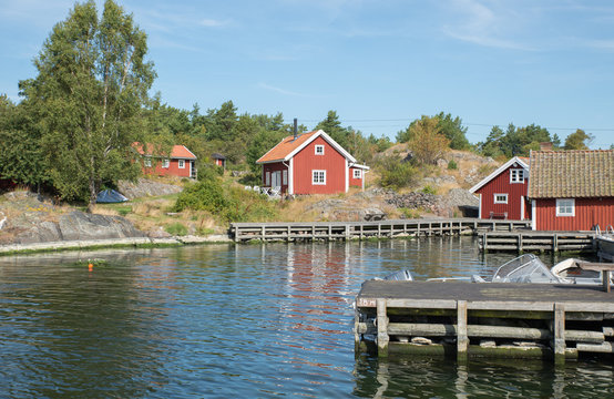Fisherman huts at the Scandinavian east coast in Summer