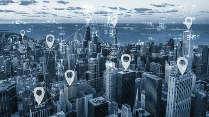  Blue tone city scape and network connection concept 4K animation  - Powered by Adobe