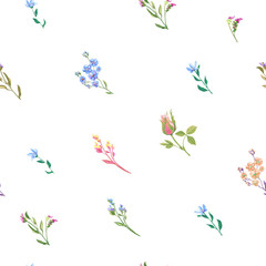Vector floral square seamless pattern with blue, pink, red flowe