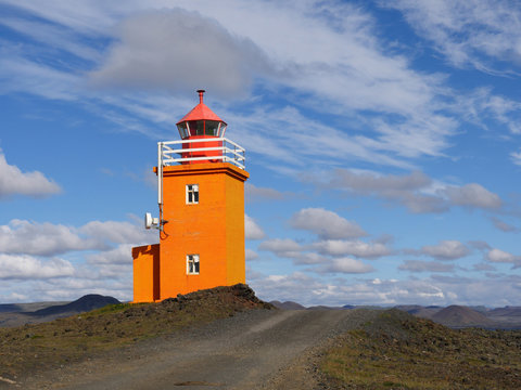 Leuchtturm H&oacute;psnesviti an der S&uuml;dwestk&uuml;ste von Island