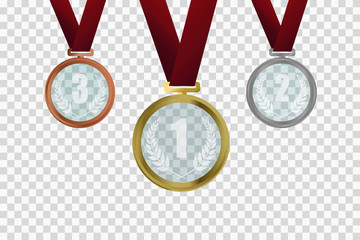 Vector Award gold, silver and bronze Medals Set isolated