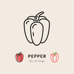 Vector Bell Pepper icon Vegetables logo. Thin line art design, outline illustration