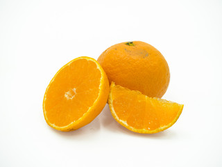 Slice of orange on isolated white background
