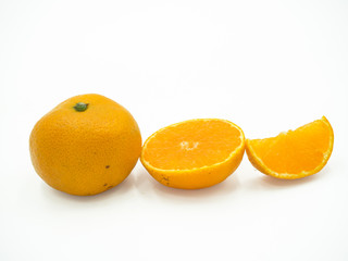 Slice of orange on isolated white background