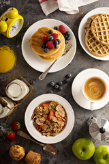 Healthy breakfast with cereals and waffles
