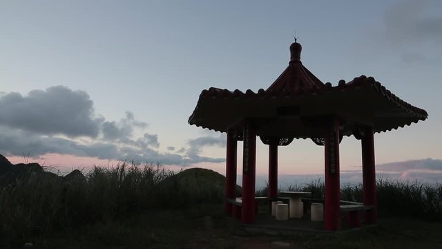 Chinese pavilion view from the TeaPot Mountain Jinguashi town in New Taipei City, Near to Jishan Ruifang District, Attractions in Xinbei, Taiwan-Dan