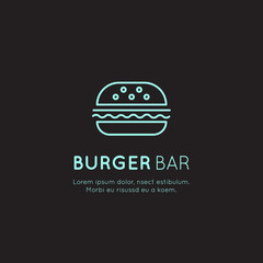 Vector Icon Style Illustration Card Neon Acid Logo of Fast Food Shop, Urban Place, Burrito, Burger, Sandwich or Hot Dog Bar, Simple Isolated Symbols for Web and Mobile App
