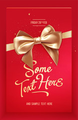 Red Festive greeting card or flyer with bow and ribbon