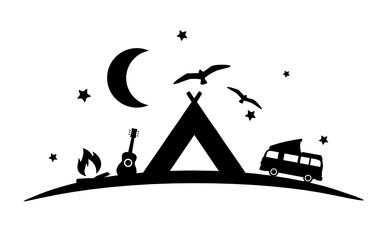 Silhouette Zelt und Wohnmobil