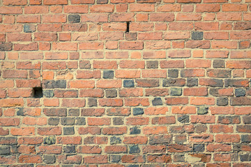 Empty brick wall. Red bricks with nice texture. Background with copy space.