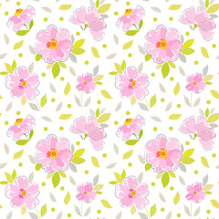 Seamless floral pattern in pink, light green and light gray colors.