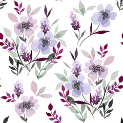 Seamless floral pattern with abstract elements of meadow plants on a white background.