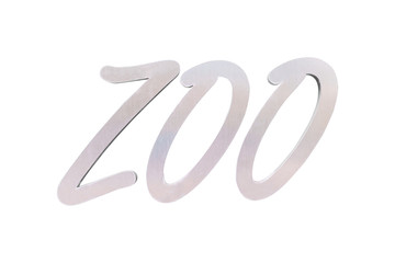 The word Zoo written in metal letterpress type on a white background. Clipping path