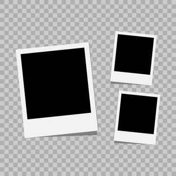 Photo frame. White plastic border on a transparent background. Vector illustration. Photorealistic Vector EPS10 Retro Photo Frame Template