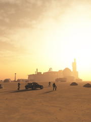 Future Space Marines Approaching a Desert Outpost - science fiction illustration © Algol