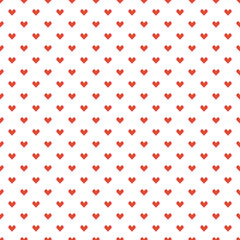 Geek valentine's day red pixel hearts seamless pattern background.