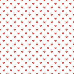 Geek valentine's day red pixel hearts seamless pattern background.