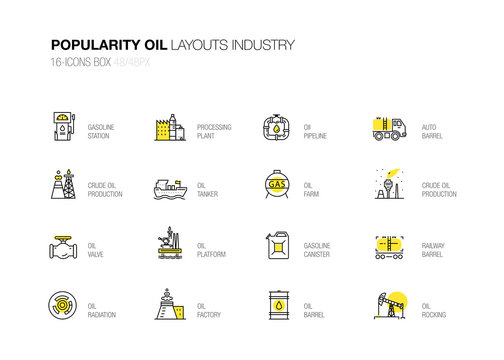 Oil popularity modern layouts global industry in new flat line style. Gas station, technology and petroleum systems development. infographics strategy program. Pictogram for design.