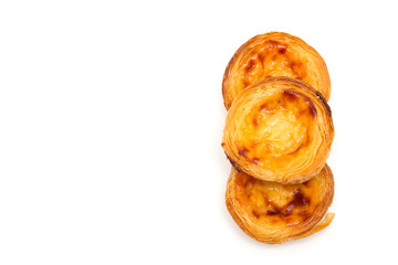 traditional egg tart pastel de nata on white background