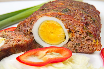 Meatloaf with egg.
