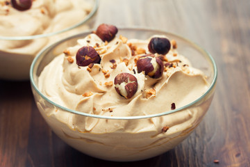 coffee mousse with nuts in bowl