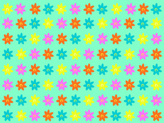 カラフルフラワー　グリーン背景