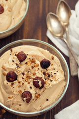 coffee mousse with nuts in bowl